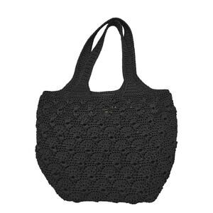 Luxy Tote Bag Womens Large Black Crochet Cotton Lined Boho Shoulder Purse